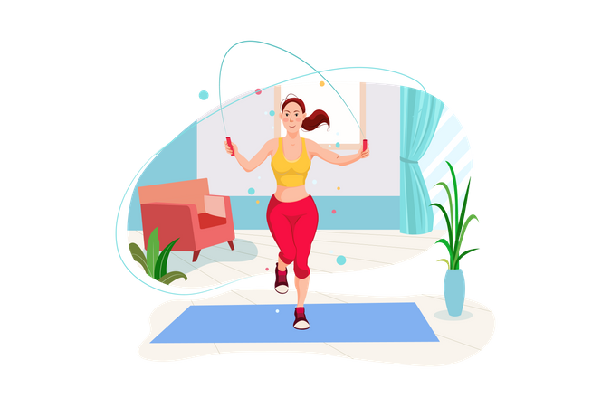 Mädchen springt Seil in ihrem Zimmer  Illustration