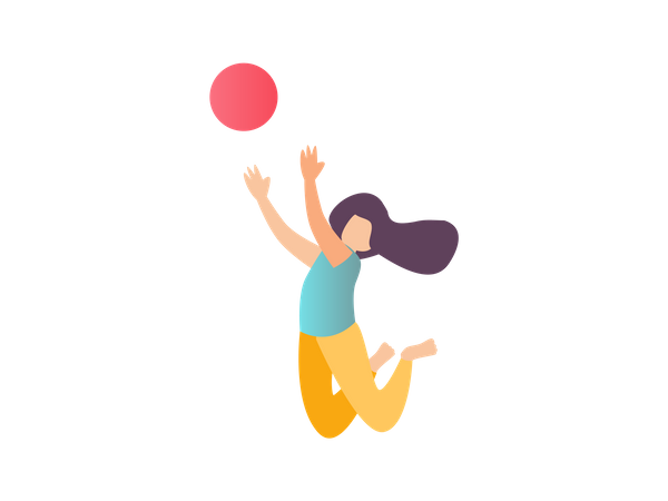 Mädchen springt, um Ball zu fangen  Illustration