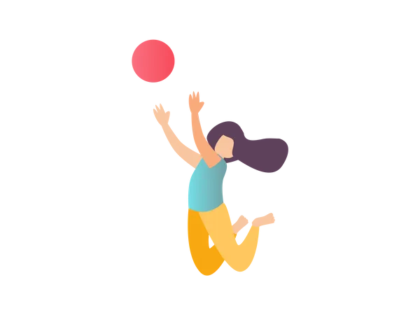 Mädchen springt, um Ball zu fangen  Illustration