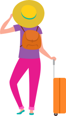 Mädchen steht mit Reisetasche  Illustration