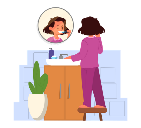 Mädchen steht im Badezimmer  Illustration