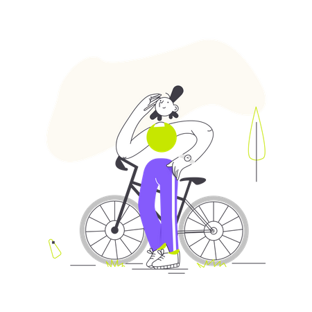 Mädchen steht mit Fahrrad  Illustration