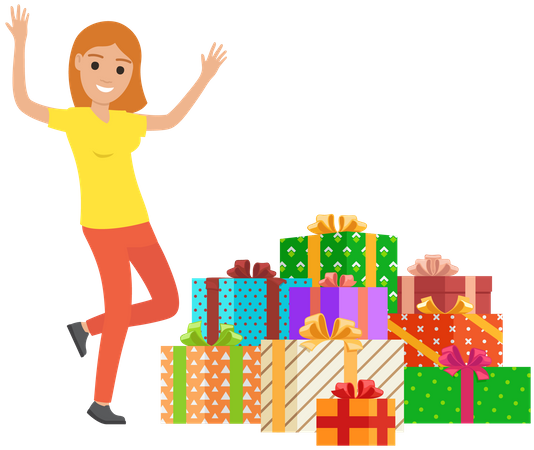 Mädchen steht mit Geschenken  Illustration