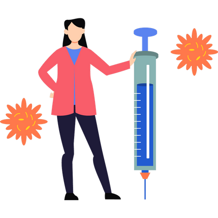 Mädchen steht mit Impfung Injektion  Illustration