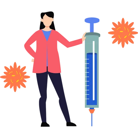 Mädchen steht mit Impfung Injektion  Illustration