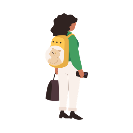 Mädchen steht mit Tiertransportbox  Illustration