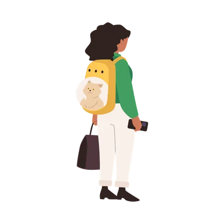 Mädchen steht mit Tiertransportbox  Illustration