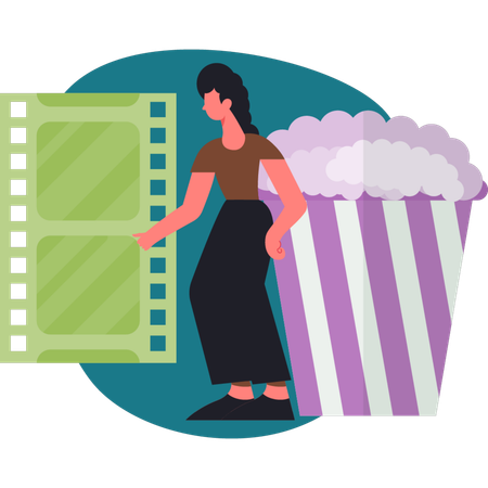 Mädchen steht neben Popcorntüte  Illustration