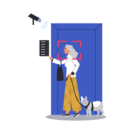 Mädchen steht zu Hause unter der Kamera CCTV  Illustration
