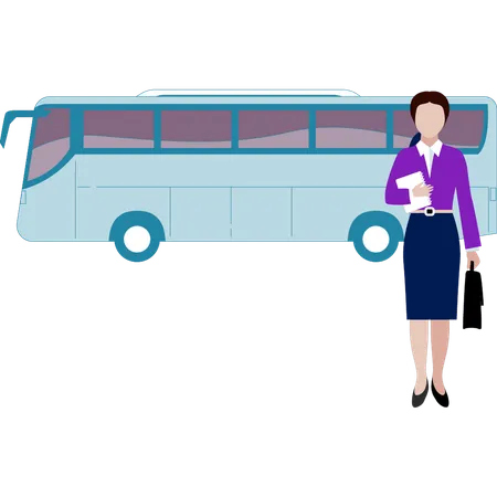 Mädchen steigt aus Bus  Illustration