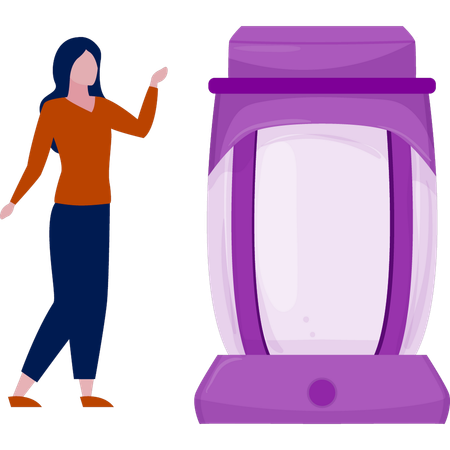 Mädchen stellt großes Putzglas vor  Illustration