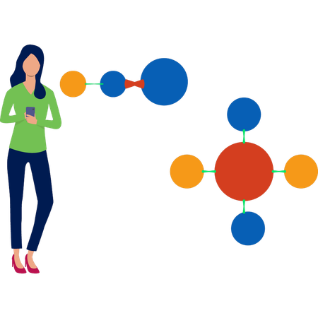 Mädchen studieren Moleküle im Handy  Illustration