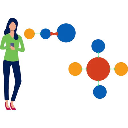 Mädchen studieren Moleküle im Handy  Illustration