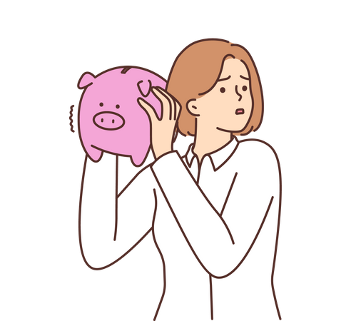 Mädchen auf der Suche nach Geld im Sparschwein  Illustration