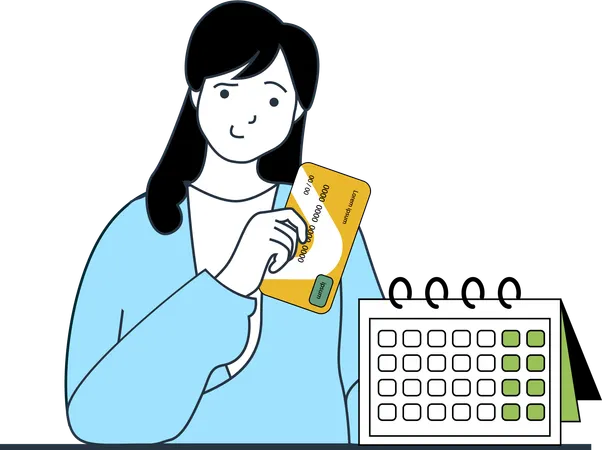 Mädchen sucht Zeitplan für Kreditkartenabrechnung  Illustration