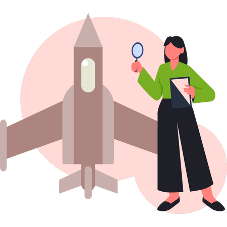 Mädchen sucht Militärflugzeuge  Illustration