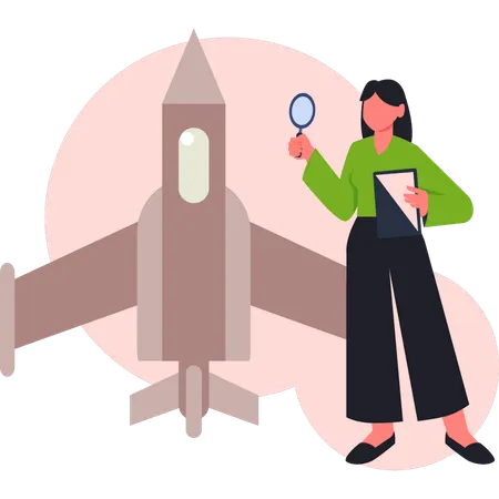 Mädchen sucht Militärflugzeuge  Illustration