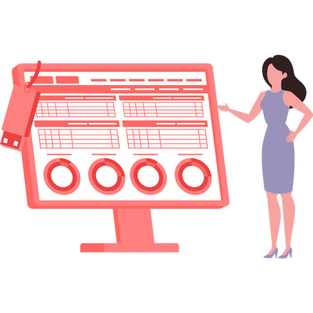 Mädchen sucht nach Systemupdates  Illustration