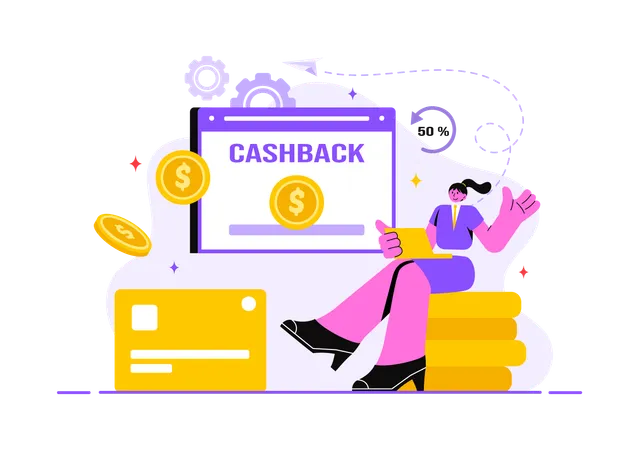 Mädchen sucht Online-Cashback-Angebot  Illustration