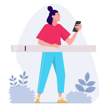 Mädchen surft mit Smartphone im Internet  Illustration