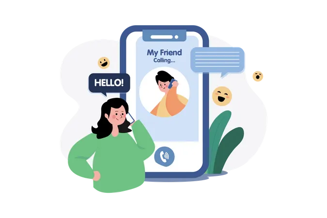 Mädchen telefonieren mit Freunden  Illustration