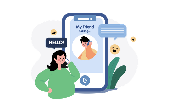 Mädchen telefonieren mit Freunden  Illustration