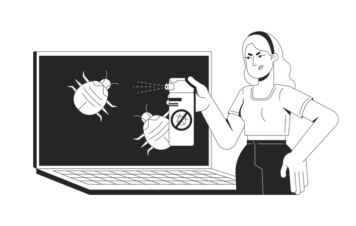Mädchen tötet Laptop-Virus  Illustration