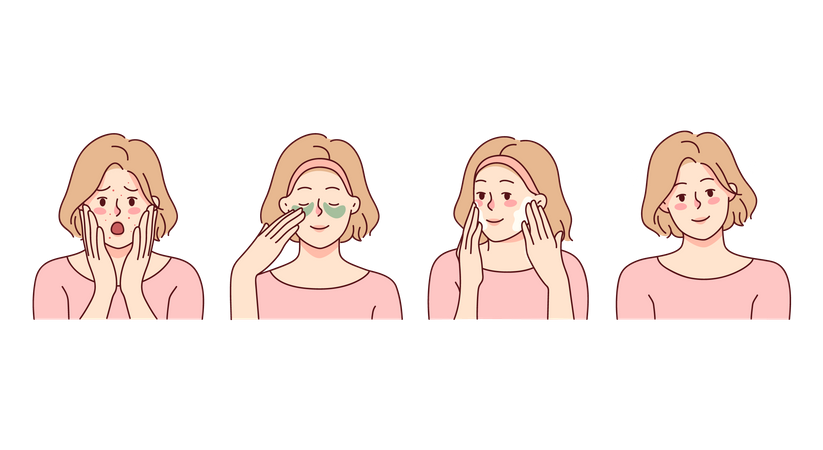 Mädchen trägt Akne-Creme auf  Illustration