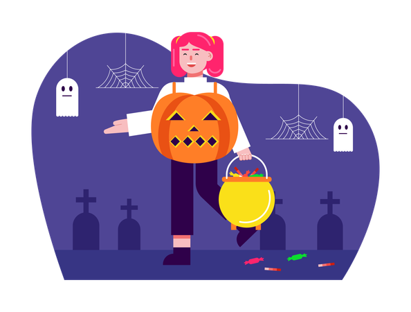 Mädchen trägt Halloween-Kostüm  Illustration