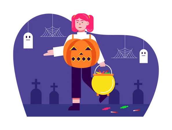 Mädchen trägt Halloween-Kostüm  Illustration