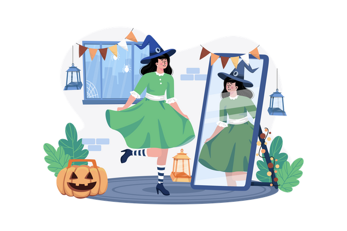Mädchen trägt Halloween-Kostüm  Illustration