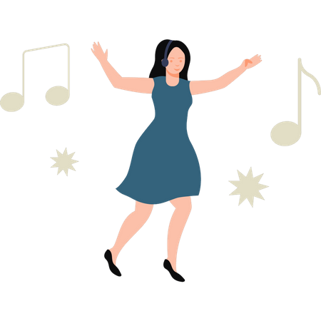 Mädchen mit Kopfhörern hört Musik  Illustration