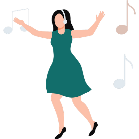 Mädchen mit Kopfhörern genießt Musik  Illustration