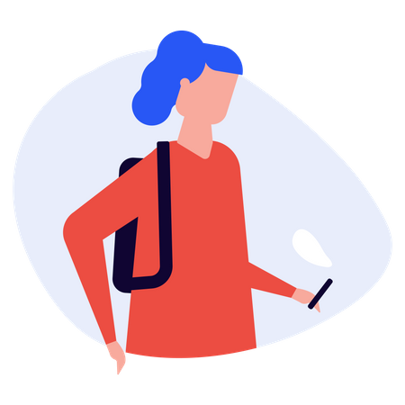 Mädchen trägt Rucksack und benutzt Smartphone  Illustration