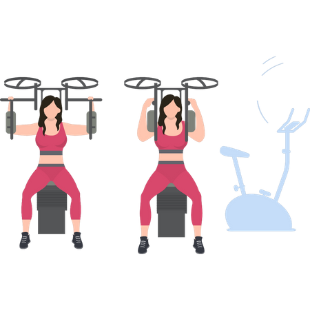 Mädchen trainieren mit Fitnessgeräten  Illustration