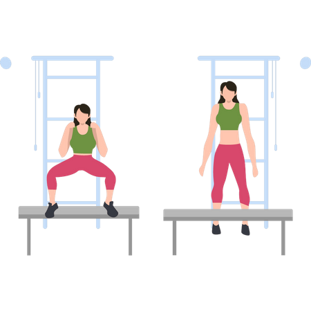 Mädchen trainieren mit Tischen  Illustration
