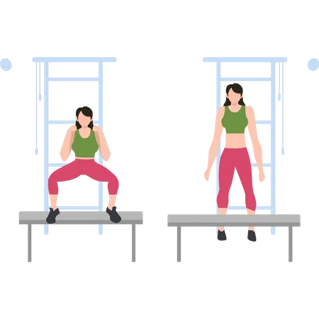 Mädchen trainieren mit Tischen  Illustration