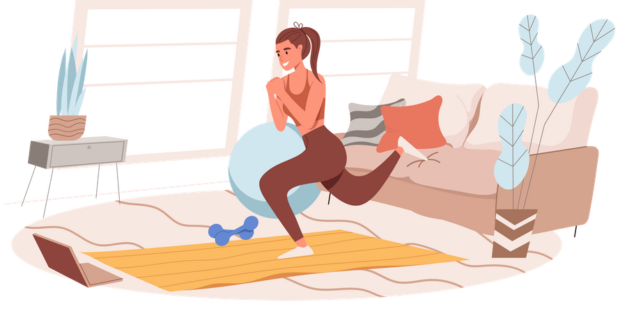 Mädchen, Trainieren, Zu, Hause  Illustration