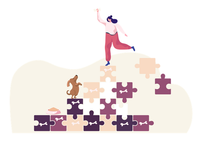 Mädchen trainiert ihr Haustier  Illustration