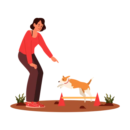 Mädchen trainiert ihren Hund  Illustration