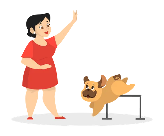 Mädchen trainiert ihren Hund  Illustration