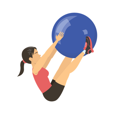 Mädchen beim Trainieren mit Gymnastikball  Illustration