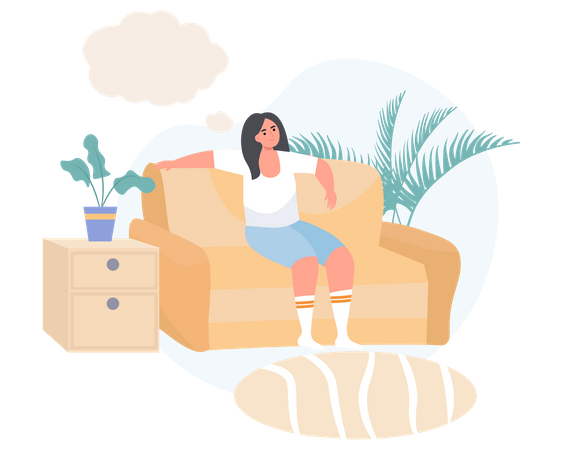 Mädchen träumt auf dem Sofa  Illustration