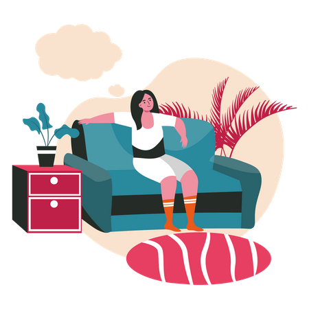 Mädchen träumt auf dem Sofa  Illustration