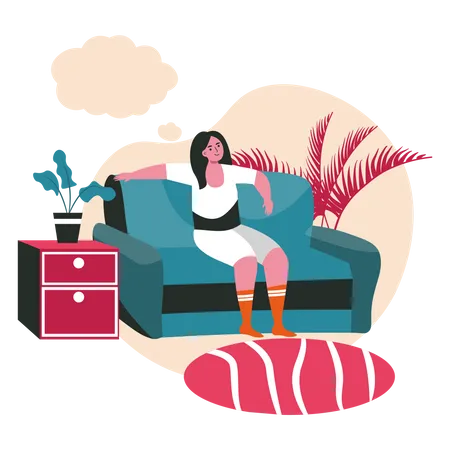 Mädchen träumt auf dem Sofa  Illustration