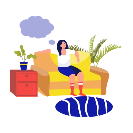 Mädchen träumt auf dem Sofa  Illustration