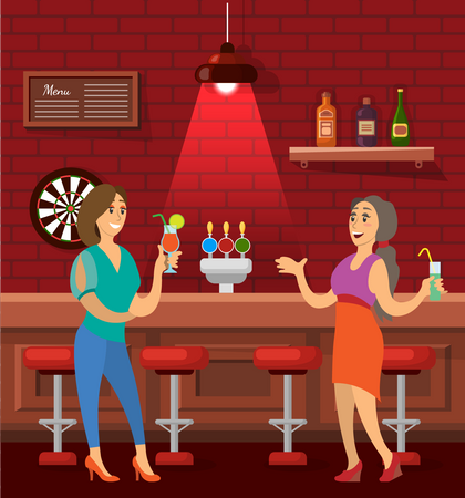 Mädchen trinken an der Bar  Illustration