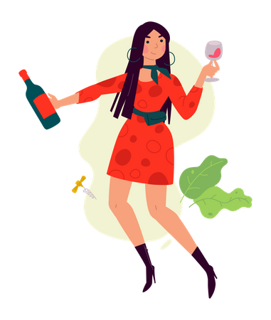 Mädchen trinkt Wein  Illustration