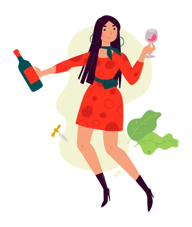 Mädchen trinkt Wein  Illustration