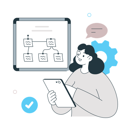 Mädchen überprüft Business Workflow  Illustration